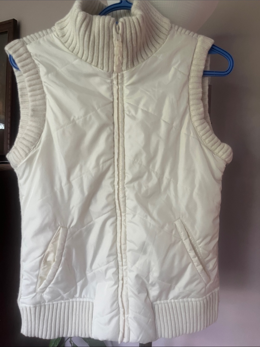 Vintage B.U.M. Equipment Quilted Vest with Rib-Knit Collar - Cream